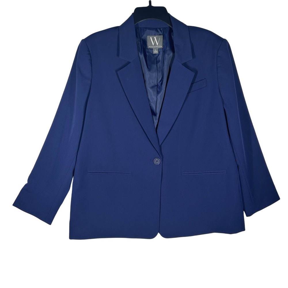 Worthington‎ Women's Blazer Jacket Petite Large PL Navy Blue Wrinkle Free  NEW